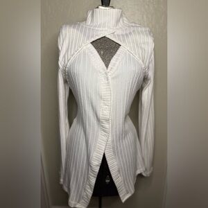 Twee Cottagecore Turtle Neck White Ribbed Women's Knit Sweater Size Medium NWOT